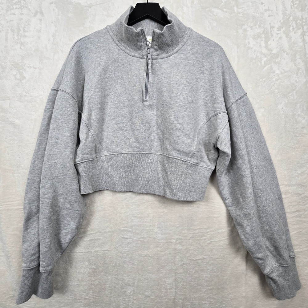 OFFLINE Aerie‎ Womens XL Gray Quarter Zip Cropped Sweatshirt Thumbholes Pullover